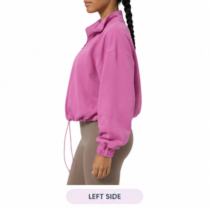 Sudadera Rosa de Mujer con Cierre de Cremallera, Cuello Vuelto, Manga Linterna, Top Casual, Prenda Personalizada OEM - Product Image 2