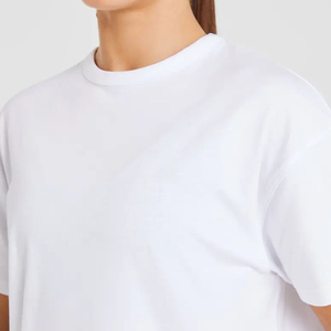 Camiseta de Cuello Redondo para Mujer, Color Blanco Sólido, Corte Holgado, Informal, Tejido de Punto Transpirable, Manga Corta, para Todas las Temporadas, para Gimnasio - Product Image 6