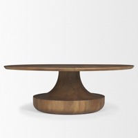 Table basse moderne pour la maison, en bois de manguier massif, de forme ronde, avec base sur piédestal, finition brun clair