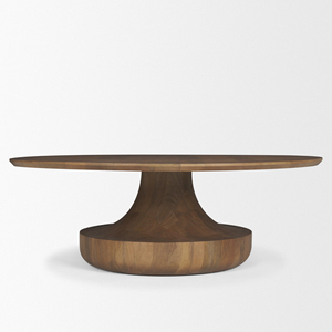 Mesa de Centro Moderna para Decoración de Interiores del Hogar, Fabricada en Madera de Mango Sólida, con Forma Redonda y Base de Pedestal, Acabado en Color Marrón Claro - Product Image 3