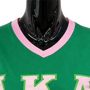 เสื้อยืดคอวีลายทางสีเขียวชมพู แขนสั้น สไตล์ลำลอง พิมพ์ลายตัวอักษร แฟชั่นสตรีทแวร์ เสื้อผ้าผู้หญิงทันสมัย - Product Image 6