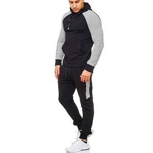 Ensemble de survêtement à capuche pour homme, noir uni, 100% coton, design 2 en 1, sweat-shirt long, poches latérales, respirant, style sportif d'hiver - Product Image 3
