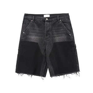 Shorts en jean vintage streetwear pour homme, design croix en cristal, tendances délavées, avec strass - Product Image 1