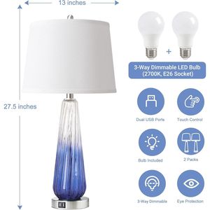 Set di 2 Lampade da Tavolo Moderne in Vetro, Dimmerabili a 3 Livelli, con Controllo Touch e Porte USB A+C, Lampada da Comodino Bianca - Product Image 3