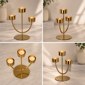 Candelabro de Metal de Lujo con 3 Brazos Dorados – Candelabro Decorativo Moderno para Mesa de Comedor, Hogar y Decoración de Bodas - Product Image 2