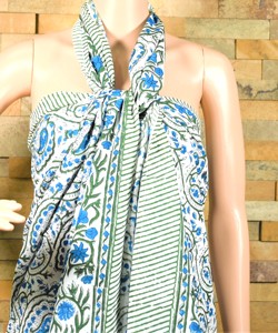 Indian Hand Block Print Formal Floral Natural Waist 100% Cotton <b>Sarong</b> Pareo Beachwear Women Summer Wrap Quick Dry & Reversible - Product Image 2