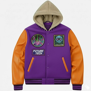 Produit le plus vendu, veste varsity à capuche pour homme, style streetwear, design avec patch brodé, veste varsity pour homme, style streetwear - Product Image 1