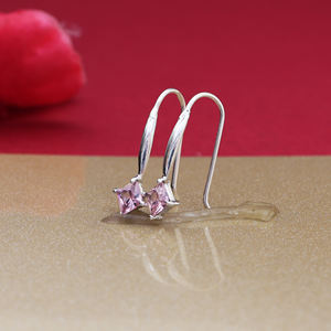 Hermosos y Elegantes Pendientes de Piedras Preciosas Rosadas de Corte Cuadrado, Joyería de Plata de Ley 925 para Mujeres y Niñas, para Usar en Fiestas - Product Image 4