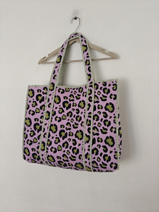 Yellow Light Blue Floral Eco-friendly Quilted Indian Cotton Tote <b>Bag</b> Organic Cotton Lining Open Closure Bohemian Style for Women - Product Image 2