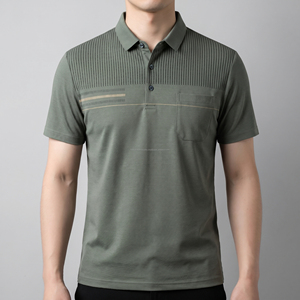 Polo Personalizado para Hombre con Bolsillo, Rayas Verticales Texturizadas, Verde Oliva, Transpirable, Algodón Piqué, Manga Corta, para Golf - Product Image 2