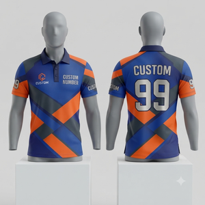 Custom Geometric Pattern Men's <b>Polo</b> Shirt Short Sleeve Blue <b>Orange</b> Digital Printed Sporty Quick Dry Team Uniform Apparel - Product Image 1