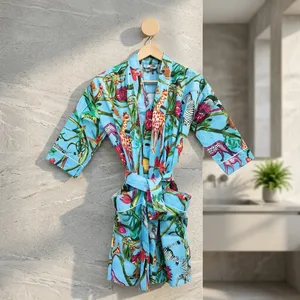 Indian Handmade Printed Cotton Kimono Soft Comfortable V-neck Drawstring Full Length Night Wear <b>Robe</b> Breathable Quick <b>Dry</b> <b>Women</b> - Product Image 1