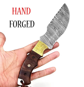 Cuchillo Bowie de Caza Damascus, Hoja Fija de Acero Inoxidable de Alta Resistencia, Borde Dentado, Espiga Completa, Personalizable, para Campismo al Aire Libre - Product Image 4