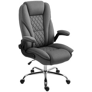 Sedia da Ufficio Direzionale Grigio Antracite con Braccioli Ribaltabili e Tessuto a Rombi, Certificata BIFMA, Struttura in Ferro - Product Image 1