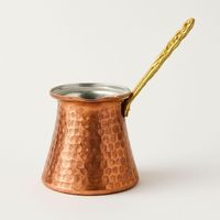 Cafetera Turca Cezve de Cobre Martillado Hecha a Mano con Mango Largo y Decorado para Preparar Café en Casa