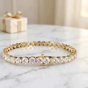 Pulsera de tenis de oro amarillo de 14K con diamantes cultivados en laboratorio de corte brillante redondo, claridad VVS2, color F, certificado IGI, unisex, en tendencia - Product Image 1