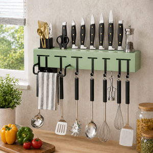 Multi-Functional Kitchen Wall <b>Rack</b> with Knife Holder Hooks Utensil Hanging Storage Organizer Space Saving <b>Shelf</b> - Product Image 1
