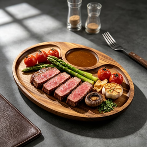 Plateau de service ovale en bois pour la présentation des aliments, design minimaliste, finition vernie, passe au lave-vaisselle, plateaux de rangement - Product Image 1