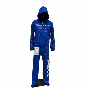 Manufacturers Custom All Over Rhinestone Mens Tracksuit custom embriodry logo with <b>patches</b> High Quality 100% Cotton Heavyweight - Product Image 5