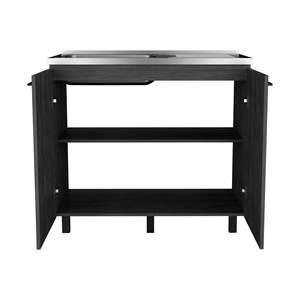 Gabinete base de utilidad independiente de dos puertas Salento con encimera de acero inoxidable para uso en la cocina - Product Image 5