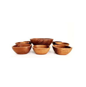 Ensemble de bols à fruits et salades en bois d'acacia moderne, parfait pour une table élégante, 2 pièces en vente - Product Image 4