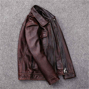 2026 New Premium Quality <b>Men's</b> Vintage Style Distressed Faded Genuine <b>Leather</b> Windproof Stand Collar Winter Jacket OEM Serviced - Product Image 5
