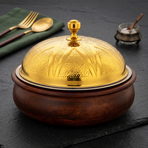 Luxury Wood & Metal <b>Serving</b> <b>Dish</b> <b>Set</b> Of 3 Elegant Handcrafted Design Durable, High Quality Gold Finish For Premium Dining - Product Image 6