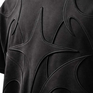 Camiseta de Manga Corta para Hombre, Negra, con Patrón Geométrico en Relieve, Corte Regular, Cuello Redondo, Informal, Tejida, 100% Algodón - Product Image 6
