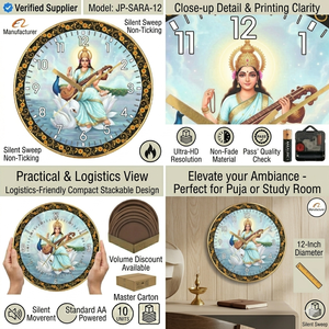 Horloge murale promotionnelle Saraswati Devi en plastique imprimé, art traditionnel pour Noël et la Saint-Valentin - Product Image 2