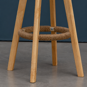 Modern Beige Upholstered Bar <b>Stool</b> with Curved Backrest Wooden Legs and Rope Footrest for Kitchen Cafe and Home Seating - Product Image 3