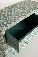 Meilleure qualité incrustation d'os blanc et vert clair 6 tiroirs incrustation d'os commode et commode décoration de salon Made In India