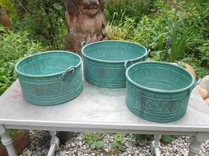 Rustic Metal Antique Green Patina <b>Planter</b> Round Galvanized Finish Outdoor Tub Heavy Duty <b>Planters</b> Pots - Product Image 2