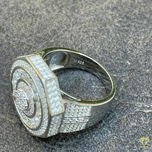 Lab Grown Diamond Hexagon Spiral Statement <b>Ring</b> for Men White <b>Gold</b> Luxury Hip Hop Geometric Designer <b>Cocktail</b> <b>Ring</b> - Product Image 5