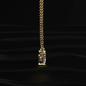 High Quality <b>Emerald</b> Cut Lab Grown Diamond Solitaire <b>Pendant</b> Necklace Yellow Gold Plated IGI Certified VVS-VS Clarity 14kt Gold - Product Image 3