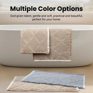 Ensemble de tapis de bain géométriques gris modernes, 2 pièces, rectangulaires, en chenille, antidérapants, avec support en caoutchouc, tapis de salle de bain pour la maison - Product Image 5
