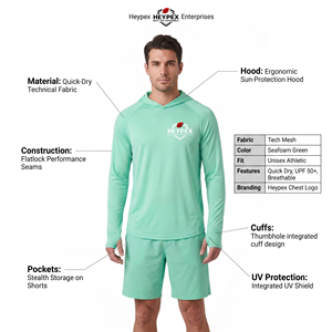 Quick Dry Unisex Solid Raglan Hooded Fishing Wear Long Sleeve <b>Top</b> <b>with</b> <b>Thumb</b> <b>Holes</b> - Product Image 5