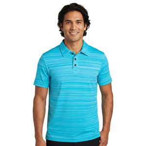 Men's <b>Blue</b> Striped Knitted <b>Polo</b> <b>Shirt</b> Short Sleeve Quick Dry Casual 100% Polyester - Product Image 3