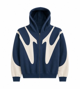Sweat-shirt à capuche zippé pour homme, coupe oversize, style streetwear, en tissu tricoté, imprimé numérique, respirant, pour l'automne - Product Image 5