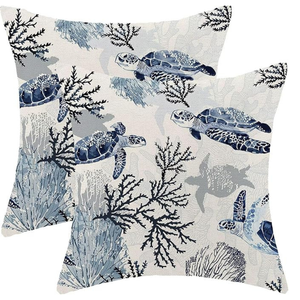 Housse de coussin carrée moderne nautique et côtière pour fournisseur OEM, 18x18 pouces, en velours et coton lavable, décor plage, étoile de mer, corail, hôtel - Product Image 6
