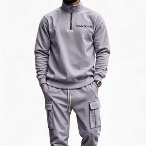 Ensemble de survêtement de luxe personnalisé pour hommes, en molleton épais, deux pièces, chaud pour l'hiver, pour le jogging, vente en gros, approvisionnement direct usine ODM - Product Image 1