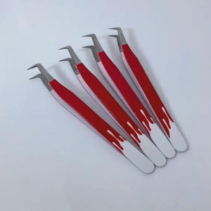 Ensemble de pinces à extensions de cils professionnelles DANTRIC IMPLANTS, en acier inoxydable, pointe lisse, outils de précision, manche rouge et blanc JY-294 - Product Image 1