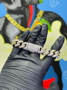 กำไลข้อมือแนวฮิปฮอป12มม. สำหรับบุรุษกำไลข้อมือ925เงินลายดาวสองโทนสีทองชุบโมอิสซาไนต์ - Product Image 5