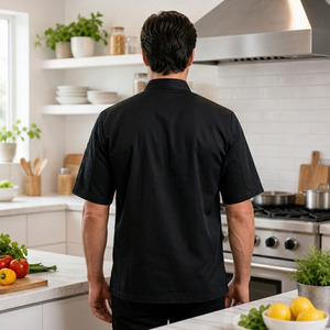Chaqueta de Chef con Logotipo Personalizado en Relieve, Tela Tejida de Poliéster/Algodón, Corte Regular, Manga Corta, Cierre de Botones, Uniforme para Restaurante/Bar - Product Image 2