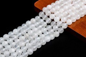 Perles rondes micro-facettées en jade blanc naturel pour la création de bijoux, bracelets, colliers, artisanat DIY - Product Image 5