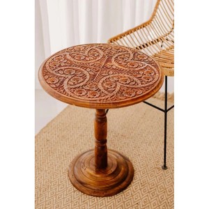 Table d'appoint ronde en bois de Sheesham sculpté à la main, design contemporain, installation sur plateau |   Vente en gros d'artisanat de Moradabad - Product Image 4