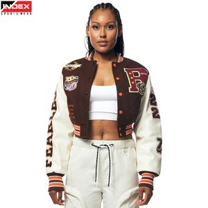 Chaqueta Bomber Varsity Corta para Mujer, Acabado Satinado, Ligera, Estilo Urbano, Chaqueta Letterman para Líneas de Ropa - Product Image 1