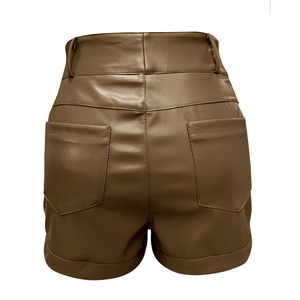 High Waist Professional Manufacture Plus Size Breathable Skinny Fit Custom Design Made Women <b>Leather</b> <b>Shorts</b> Fashionable - Product Image 4