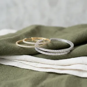 Elegant Silver Plated Crystal <b>Bangle</b> <b>Bracelets</b> For Women Party Wear Classic Style Alloy Jewelry With Channel Setting - Product Image 2