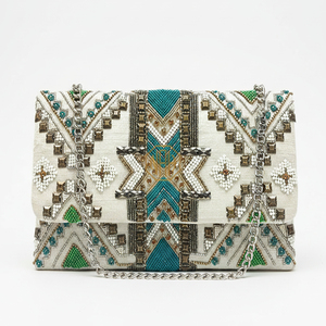 Handmade <b>Vintage</b> Bohemian Beaded Geometric Pattern Shoulder <b>Bag</b> Durable Embroidered Womens <b>Clutch</b> Satin Lining Magnetic Makeup - Product Image 2