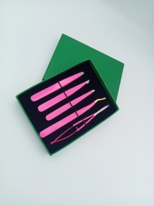 Pince à cils à pointe lisse en acier inoxydable rose pour extensions de cils, outil professionnel d'extension de cils 1023 - Product Image 3